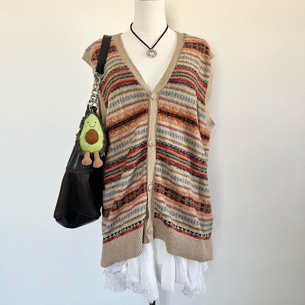 Old navy Striped Knit Button-Front Sweater Vest in Beige and Rust
